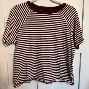Levi's Women's Burgundy and White Striped Raglan Short Sleeve Tee